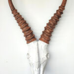 Wooden Skull Horn Sculpture